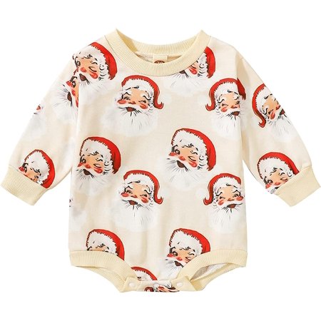 

QWZNDZGR Infant Baby Boys Girls Christmas Jumpsuit Cartoon Santa Claus Pattern Print Long Sleeve Romper
