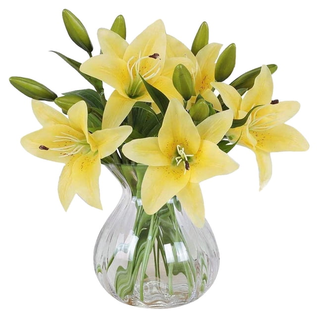 Flor artificial boda simulación nupcial decoración floral oficina en casa PVC flor falsa, amarillo 5 Piezas kenally HA000016-02B
