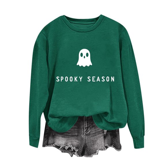 Neewe Women's Casual Crew Neck Sweatshirt Halloween Printed Loose Soft Long Sleeve Pullover Tops