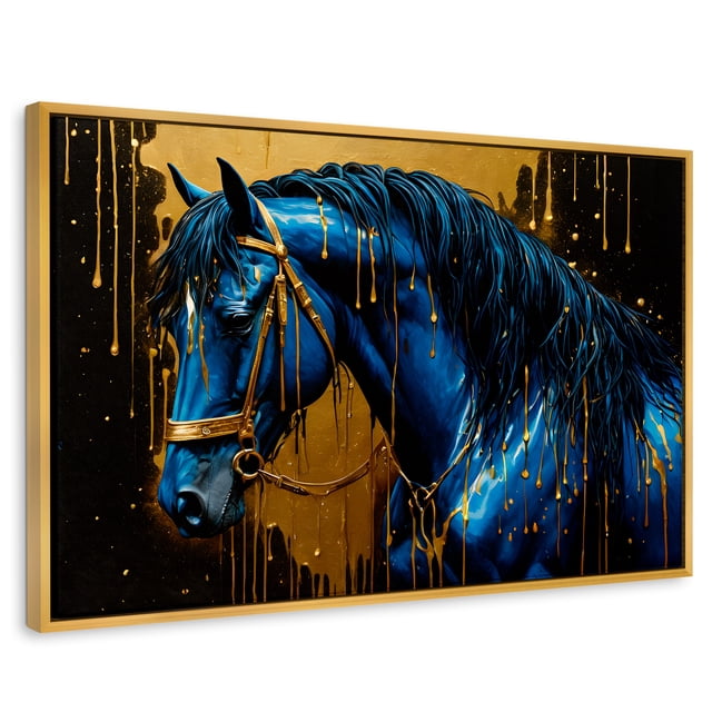Cuadro Decorativo Canvas Revolution Elegancia Azul Oro 90x60 Marco dorado