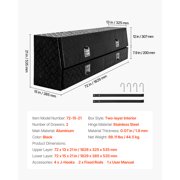 KFFKFF Contractor Truck Tool Box, 72 x 21 x 13 in, Black Aluminum TopSider Toolbox with Two Lower Drawers, Flip-Up Door, Weather-Resistant Storage Box with Latch, for Truck Bed Pickup