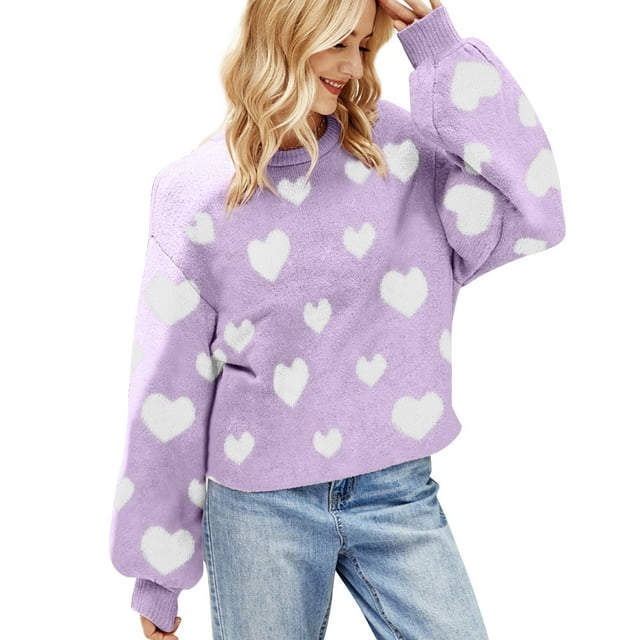 Gibobby Sueteres Para Mujeres Calientitos Elegantes 2024 suéter de punto de cuello redondo para mujer(Morado,XG)