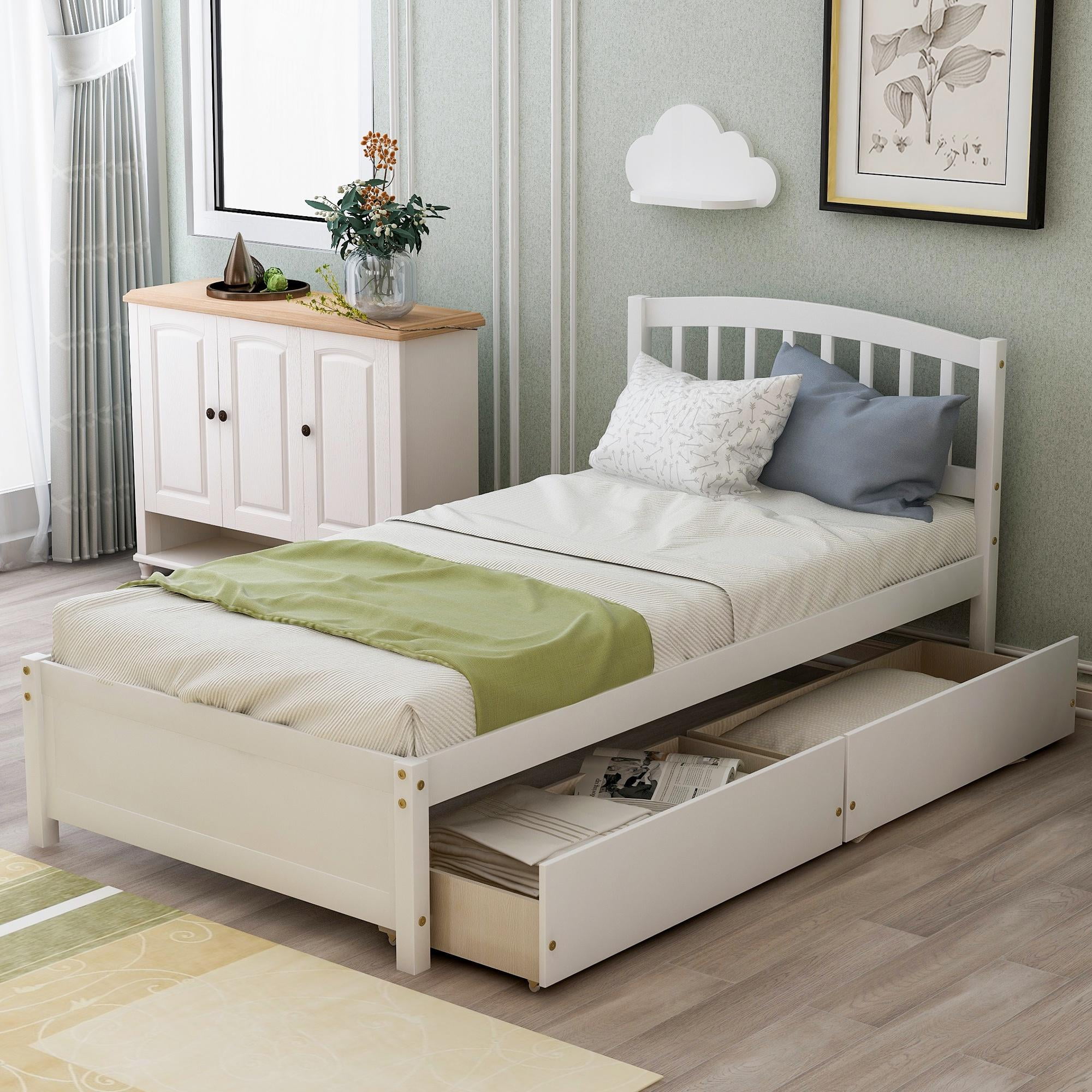 White bed frame twin with storage deals