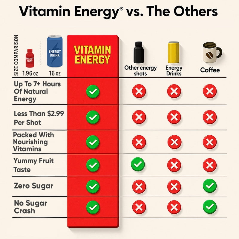 Vitamin Energy Focus+ Extra Strength Shot, Mango, 24 Pack – 260mg Natural Caffeine, CoQ10 & B-Vitamins, Zero Sugar, 1.93 fl oz