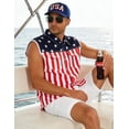 thumbnail image 4 of Men's Denim American Flag Retro Vest Stretch Sleeveless Jean Shirt Collar Slim Fit Lightweight(Red White and Blue,L), 4 of 11