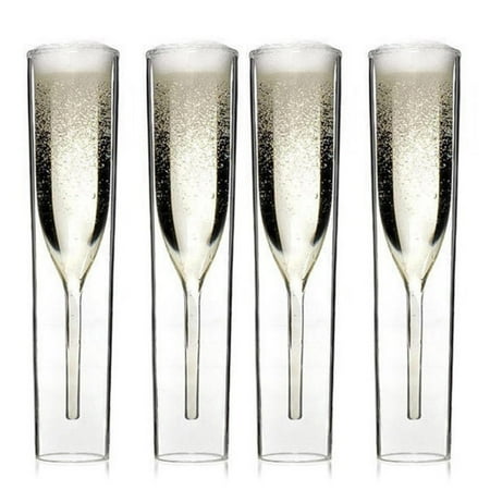 

2/4/6 Pcs Double Wall Champagne Flutes Mouth-Blown Reusable Glass Best Gift for Parties Weddings Celebrations 4PCS