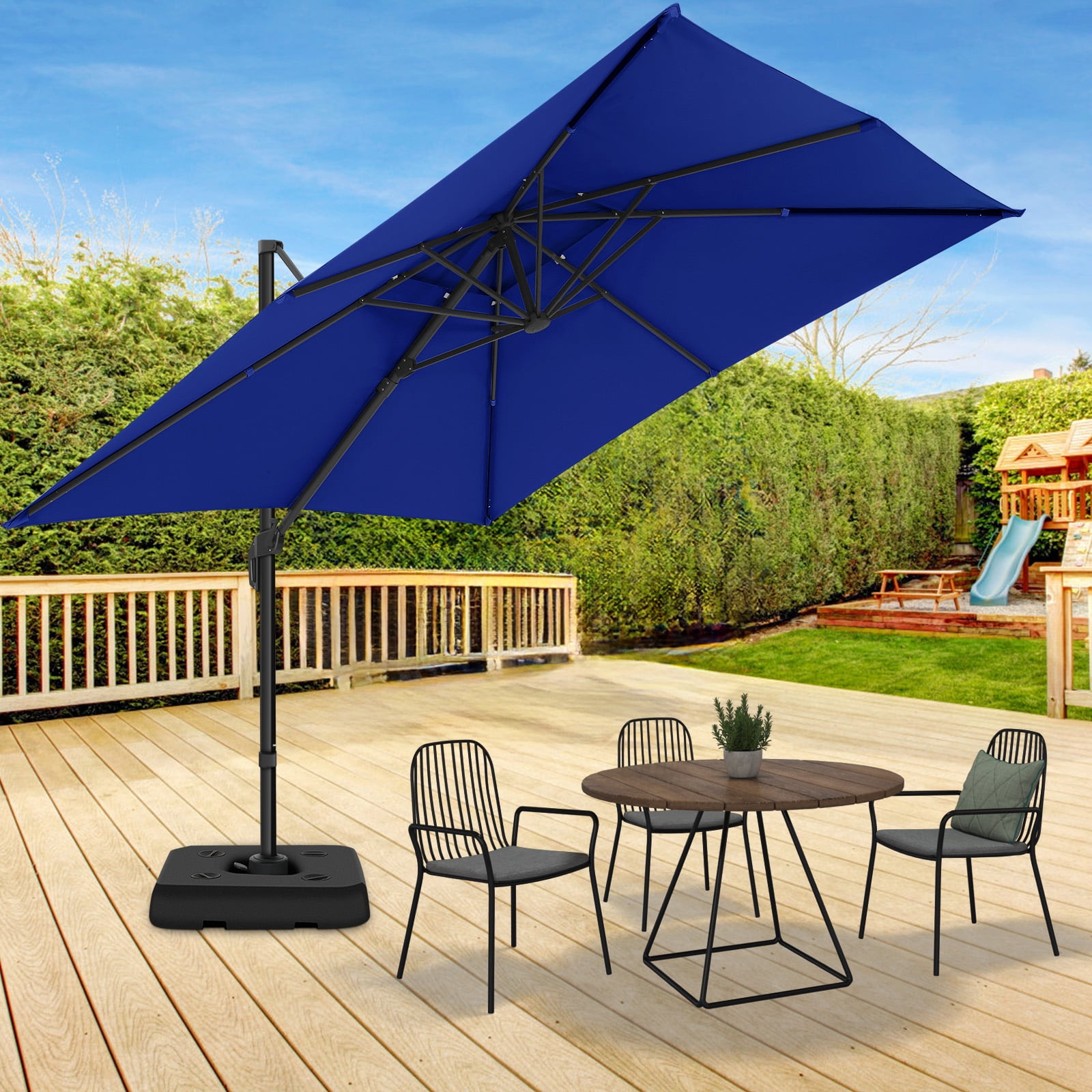 SANOPY 10'x10' Cantilever Umbrella Double Vented Umbrella with Steel Base Outdoor Offset Hanging Market Patio Umbrella Offset Cantilever Patio Umbrella for Patio Pool Deck, Dark Blue