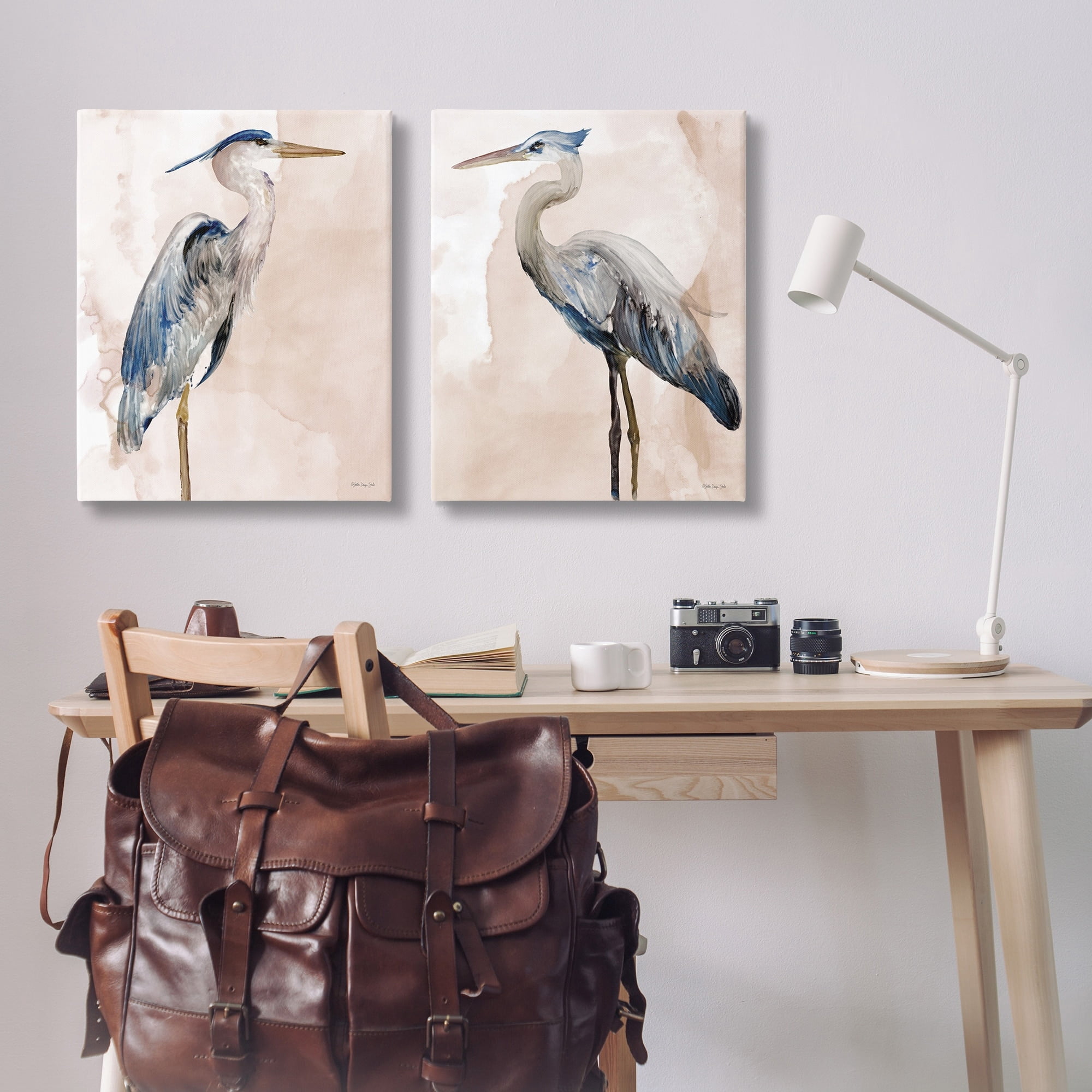Stupell Industries Beautiful Heron Birds Standing Watercolor Painting Coastal Painting Gallery-Wrapped Canvas Print Wall Art Set of 2, 24 x 30, Design by Stellar Design Studio