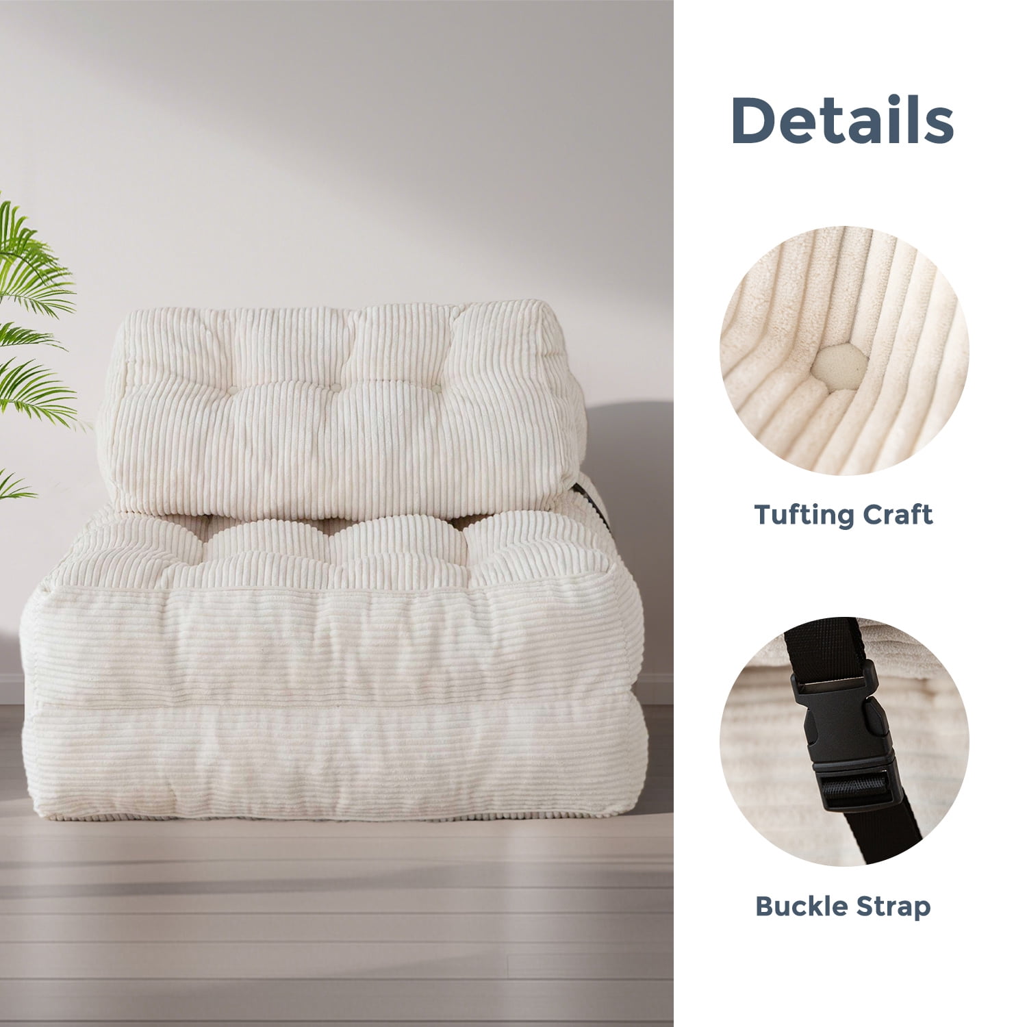 BYBYME Folding Sofa Bed,Convertible Floor Couch for Adult with Pillow with High Density Foam Filling,Comfort Floor Sofa Portable Sleeper Chair for Bedroom Living Room,Beige,Single