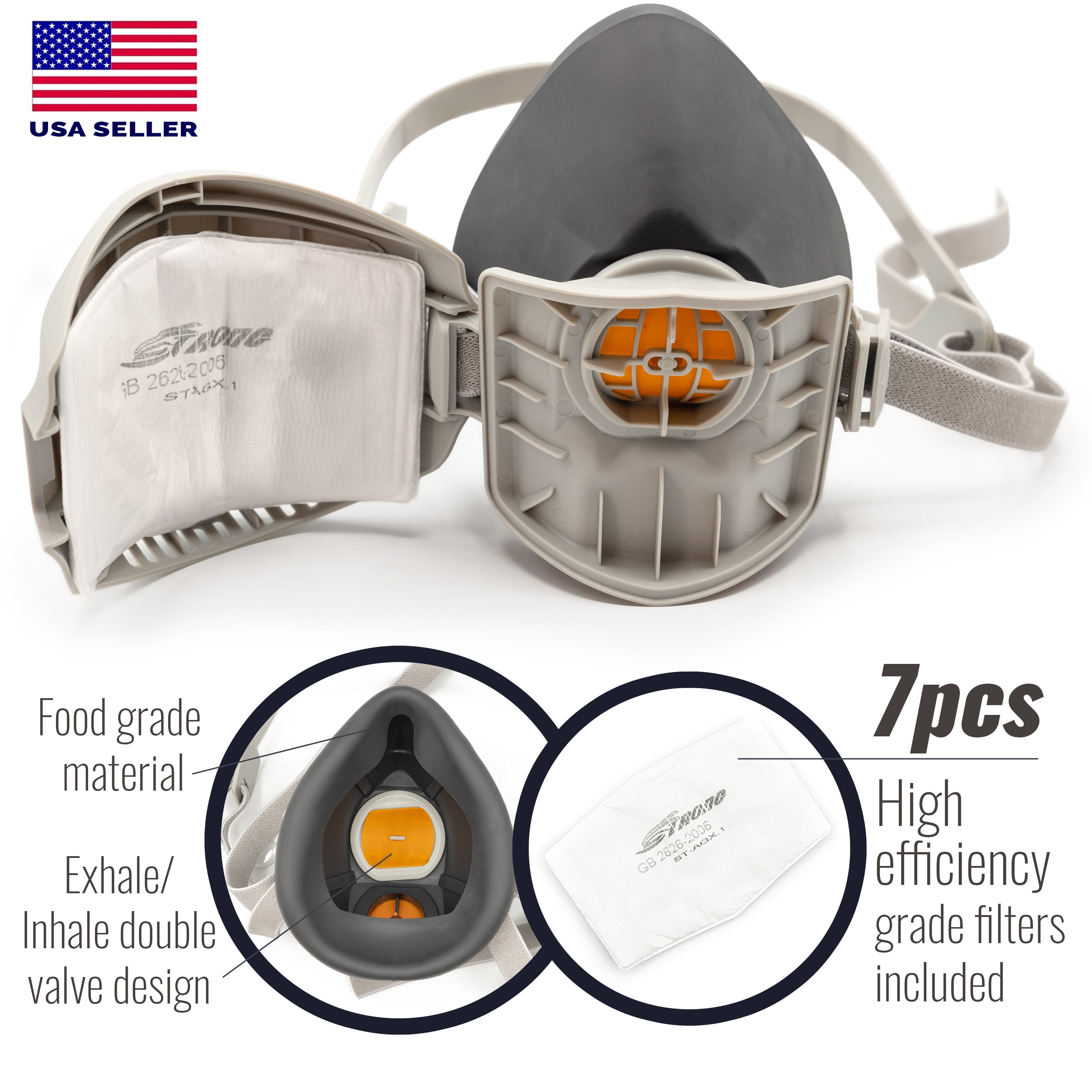 Reusable Respirator Mask with 7 Filters  Half Mask Respirator for Woodworking, Welding, Polishing Painting and Work Protection  Comfortable Quick-Release Headband and Dual Filtration
