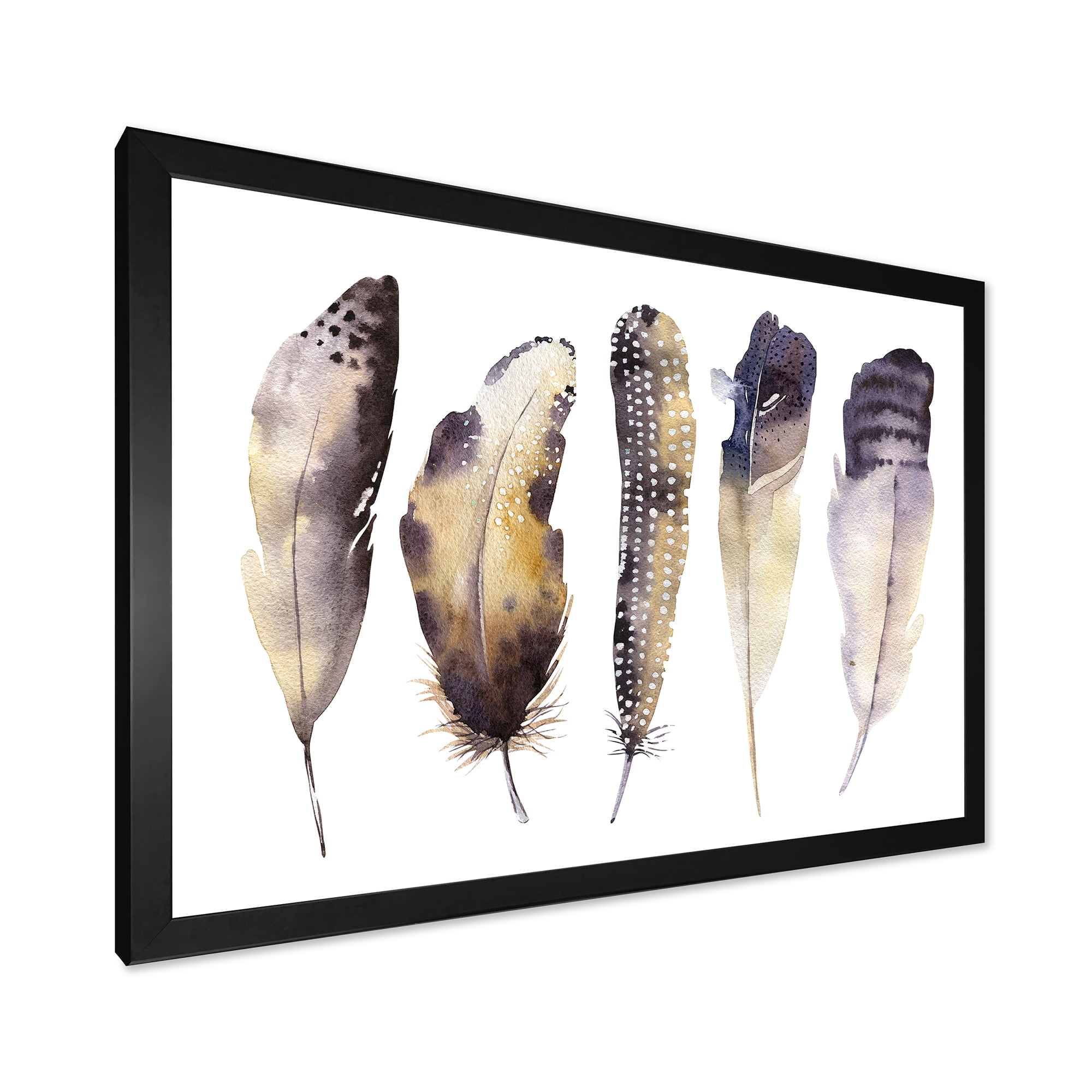 Designart 'Dark Gray Feathers Boho Ethnic I' Bohemian & Eclectic Framed Art Print