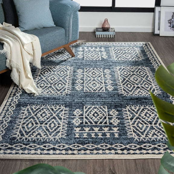 Luxe Weavers Bohemian Tribal Navy 8x10 Area Rug, Geometric Non-Shed Carpet