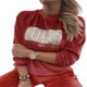 thumbnail image 2 of Women Round Neck Long Sleeve Letter Print Velvet Casual Outwear Sweatshirt Top, 2 of 8