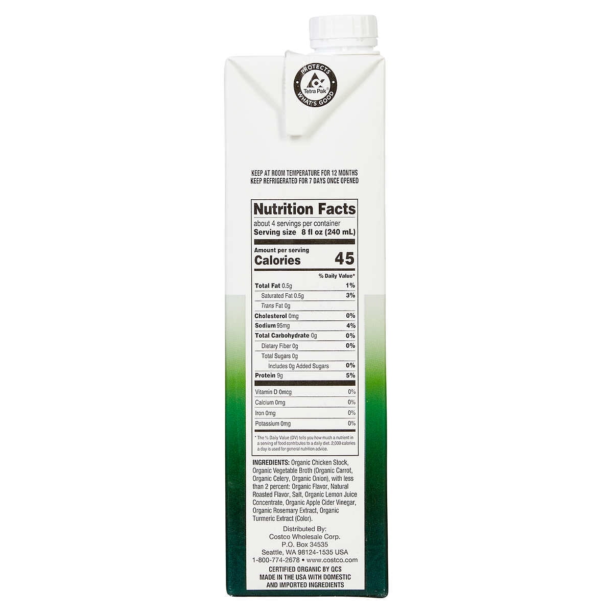 Kirkland Signature Organic Chicken Bone Broth 32 Fluid Ounce (Pack of 6)