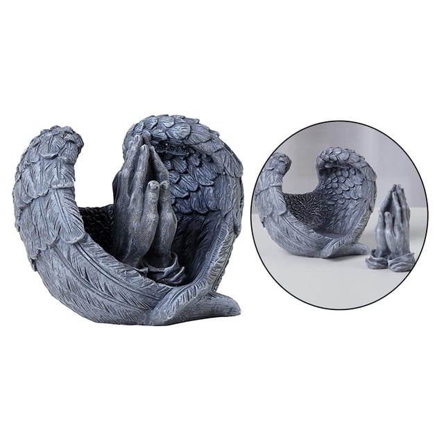 Estatua de ángel manos en oración, artística estatua conmemorativa de ángel, decoración para hogar, colecciones de adorno gris perfecl estatua de alas de angel