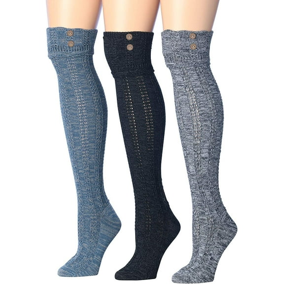 Colorfut Women's 3-Pairs Cozy Winter Super Soft Warm Over The Knee High Cotton-Blend Boot Socks