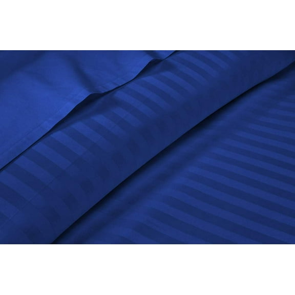 Bamboo Bed Sheets Set with 12" Inch Deep Pocket - Ultra Soft & Cooling Organic Sheets - 4 Piece Sheets & Pillowcases - 100% Luxury Bamboo Bedding - Royal Blue Stripe, Olympic Queen Size.