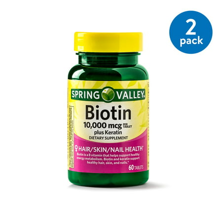 (2 Pack) Spring Valley Biotin Plus Keratin Tablets, 10000 mcg, 60 (Best Dick Growing Pills)