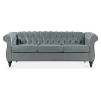 3 Seater Chesterfield Faux Leather Sofa, Button Tufted Couch With Nailhead Trim Rolled Arms for Living Room Office