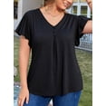 thumbnail image 3 of FlorCurve Plus Size Blouse for Women V Neck Pleated Button Flutter Short Sleeve Tops Casual Cotton Tunic Shirts, Black 3XL, 3 of 6