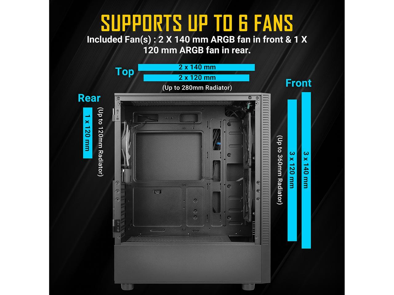 Antec NX Series NX410, 2 x 140mm & 1 x 120mm ARGB Fans Included, 360mm Radiator Support, Mesh Front Panel & Swing-Open Tempered Glass Side Panel ATX Mid-Tower Gaming Case - image 4 of 14