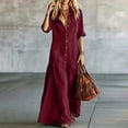 thumbnail image 5 of Blmnix Fit & Flare Women Dress Button Down Long Dresses Flowy Dress Dress 3/4 Sleeve Maxi Red Collared Exterior Pocket Dresses for Women Casual XL, 5 of 6