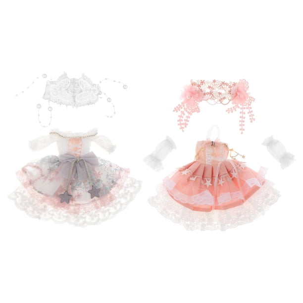 2x 1/6 12 pulgadas BJD Ropa para muñecas Estilo pastoral Vestido de muñeca de moda Trajes con gris y rosa