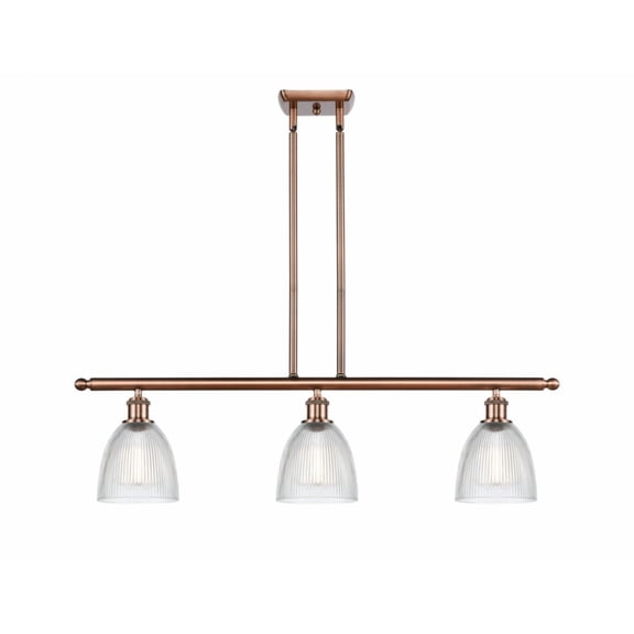 516-3I-AC-G382-Innovations Lighting-Castile-3 Light Island in Industrial Style-36 Inches Wide by 10 Inches High   Antique Copper Finish with Clear
