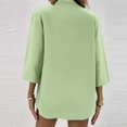 thumbnail image 4 of WTOBBY Women's Loose Fit V-Neck Button Down 3/4 Sleeve Tops, Cute Solid Summer Beach Tee Shirts, Casual Linen Blouse for Comfortable Wear,Light Green M, 4 of 5