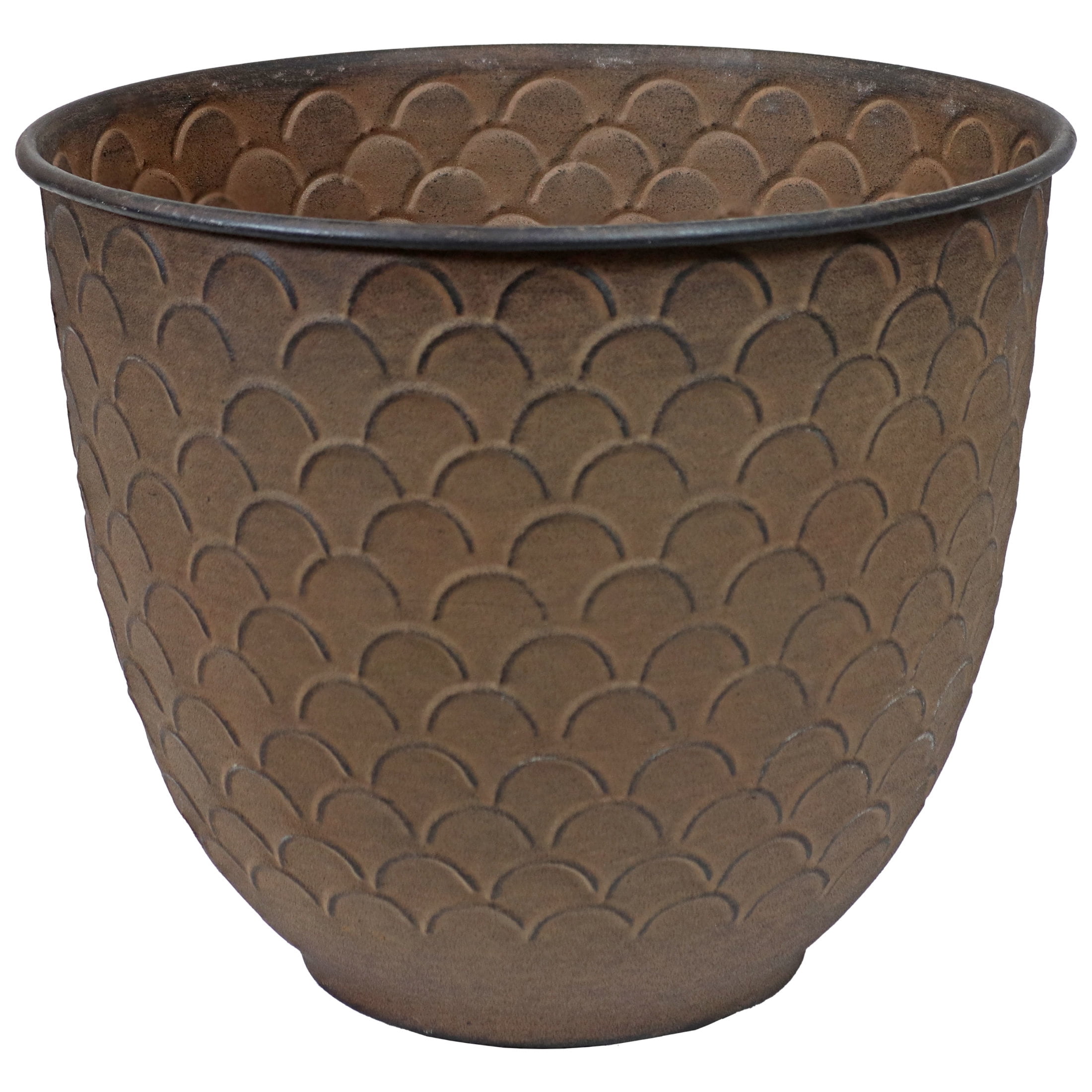Sunnydaze Dinah 12.5" x 12.5" x 10.75" Round Brown Metal Outdoor Planter Pot 2-Count