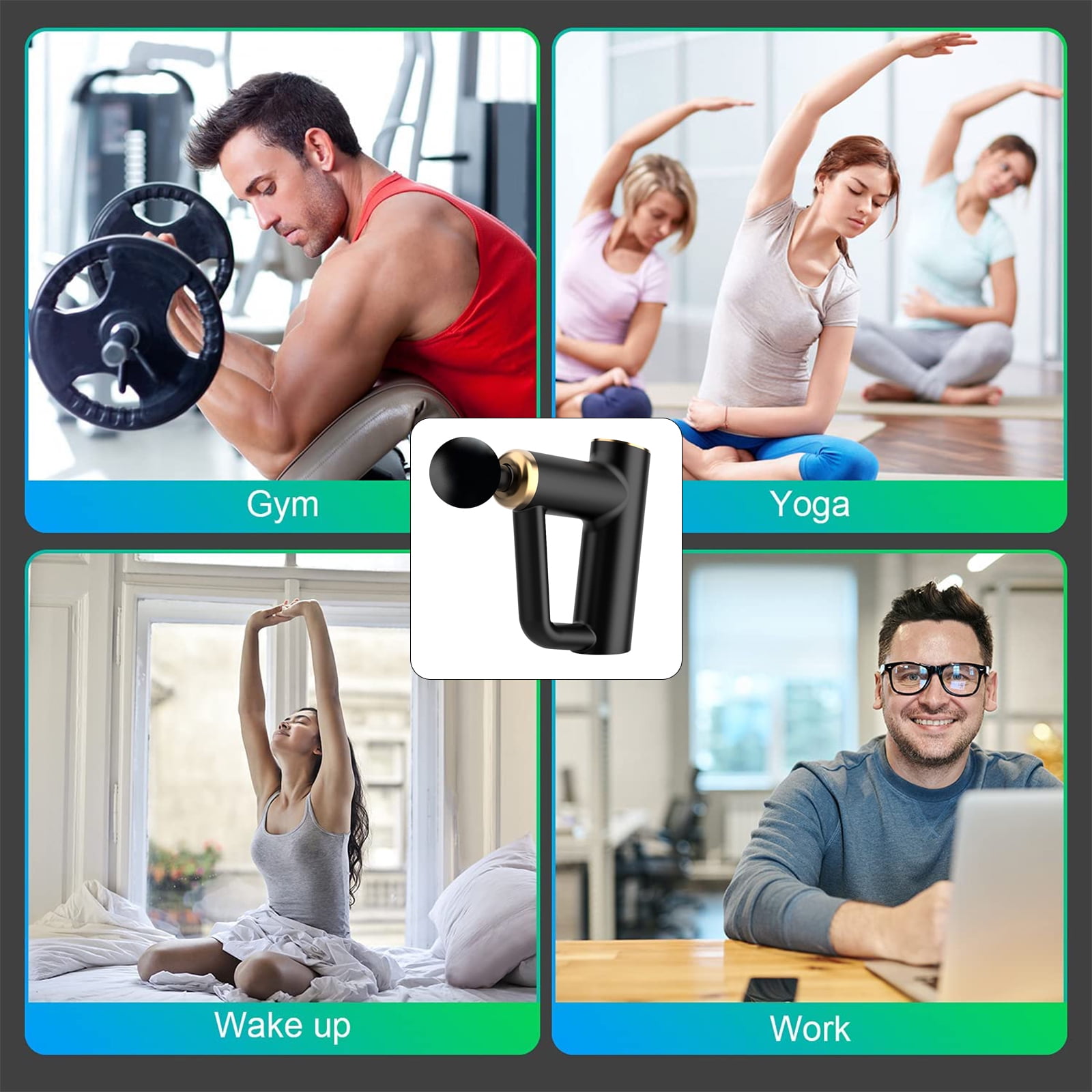 Rirool Muscle Massage Gun with 6 Speeds and 4 Heads, Portable Cordless Percussion Body Massager with Carrying Case, Handheld Relaxation Tool for Neck, Back, Arms and Legs, Black