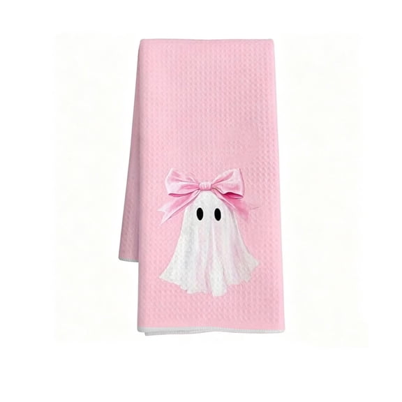 Light- Pink Hand Towel,Absorbent Quick-Dry Halloween Decoration Ghost Print with Bow for Bathroom Kitchen Dining Room