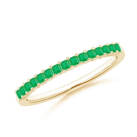 Square Shape Green Emerald Eternity Band Ring Women 925 Sterling Silver Yellow Gold Plated May Birthstone Wedding Anniversary Gift Gemstone Jewelry
