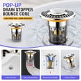 thumbnail image 3 of Bathroom Sink Pop Up Drain Core 3x2.4in Washbasin Bounce Plug Stopper with Anti-Clogging Filter Basket Stainless Steel Brass Pack for Vanity, 3 of 6