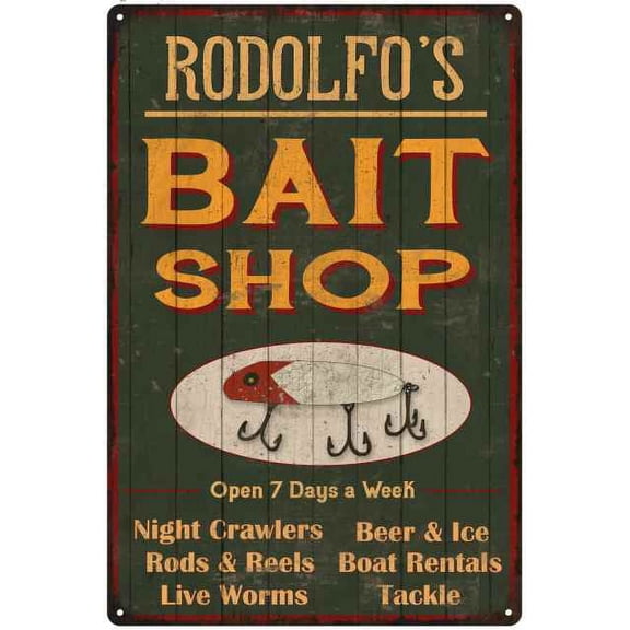 RODOLFO'S Green Bait Shop Man Cave 8 x 12 High Gloss Metal 208120027388