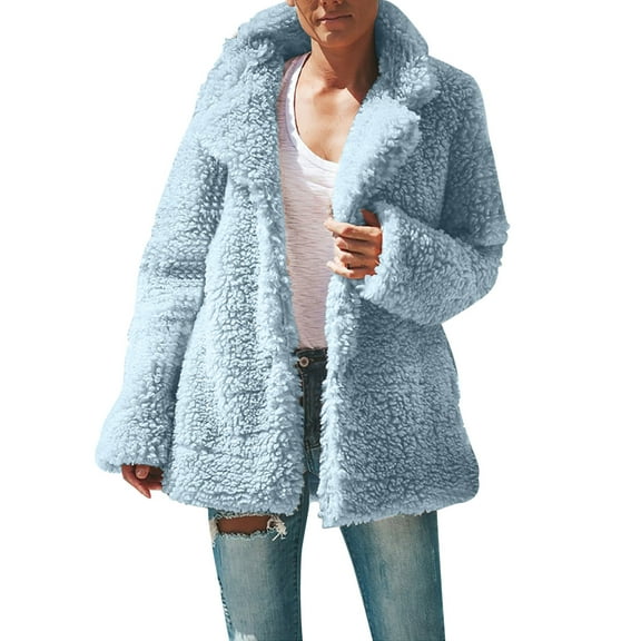 Fancifize Women's Casual Lapel Fleece Fuzzy Coat Faux Fur Shearling Open Front Coats Warm Winter Oversized Outwear Jackets