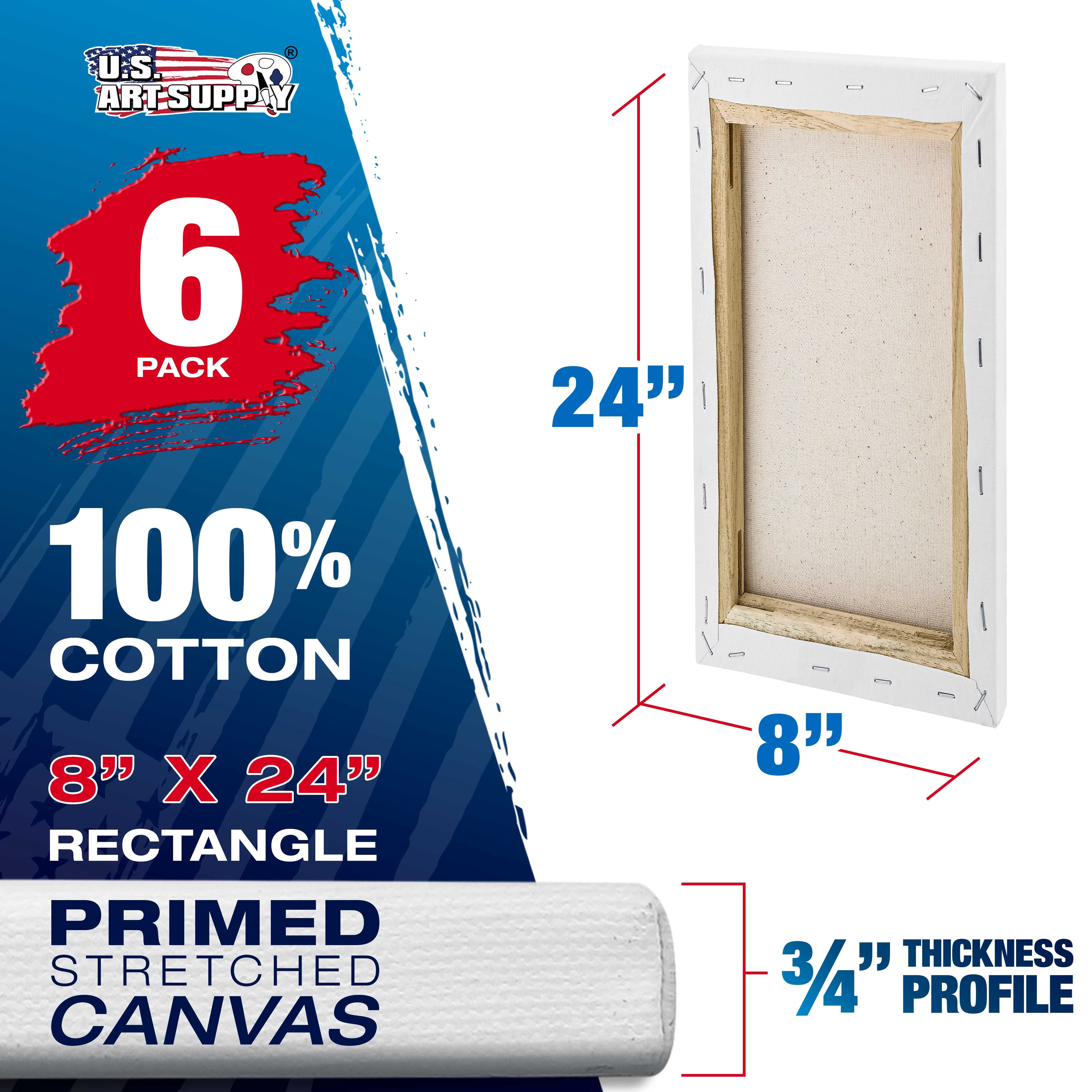 U.S. Art Supply 8 x 24 inch Stretched Canvas 12-Ounce Triple Primed, 6-Pack - Professional Artist Quality White Blank 3/4" Profile, 100% Cotton, Heavy-Weight Gesso - Acrylic Pouring, Oil Painting
