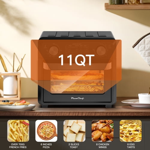 Compact Air Fryer Toaster Oven 11QT, 2 Slice Toast, Countertop Oven, Warm, Broil, Toast, Bake, Air Fry, Oil-Free,60-Minute Timer,1000W,Black