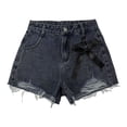 thumbnail image 4 of Womens High Waisted Denim Shorts Distressed Fashion Bow Tie Belt Bermuda Shorts with Pockets 2026 Summer Beach Casual Loose Shorts, 4 of 4