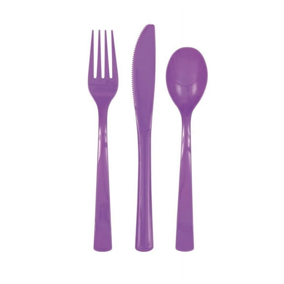 Pretty Purple Violet Plastic Cutlery Spoons Forks Knives, 18 ct, Unique Industries