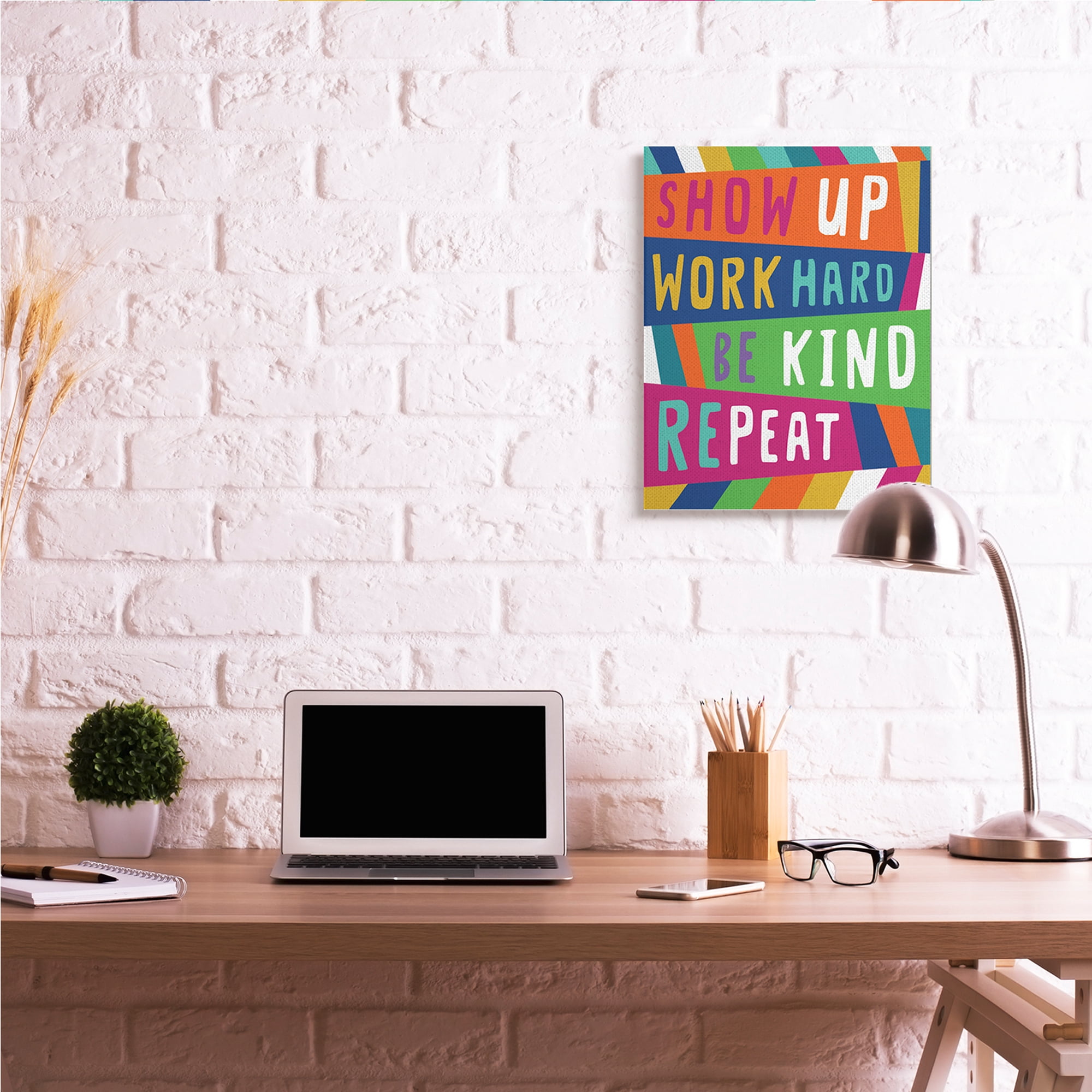 Stupell Industries Show Up Work Hard Phrase Pop Stripe Pattern,24 x 30,Designed by Nina Seven