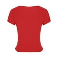 thumbnail image 5 of WREESH Women's Fashion Square Neck Crop Top Solid Short Sleeve Casual Top Stylish Summer Slim Top Red, 5 of 5