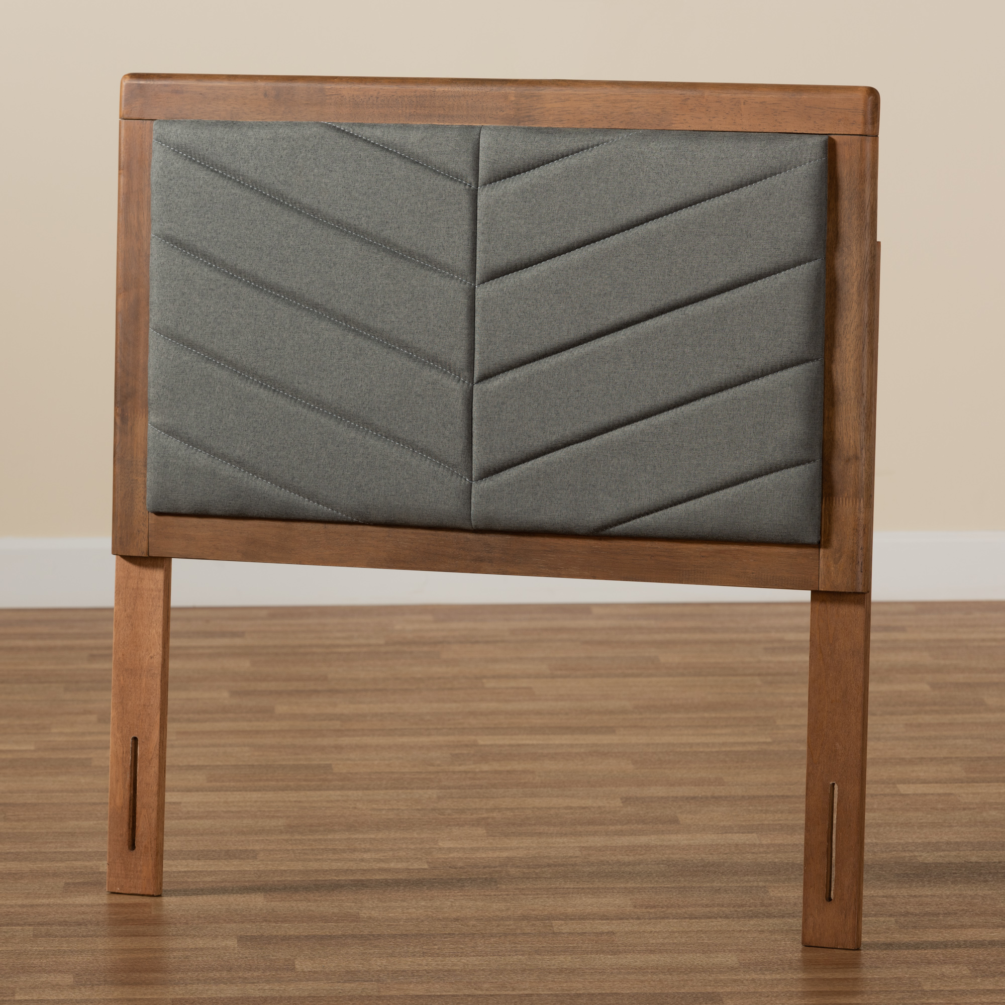 Baxton Studio Iden Modern and Contemporary Dark Grey Fabric Upholstered and Walnut Brown Finished Wood Twin Size Headboard