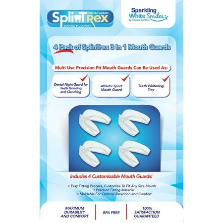 SplinTrex Multi Use Teeth Mouth Guards - 4 PACK - BPA Free - Teeth Grinding Dental Night Guard, Athletic Mouth Guard, Teeth Whitening Tray - Includes 4 Customizable Mouth Guards and Storage