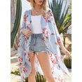 thumbnail image 2 of Encubrimientos Cárdigan Kimono con estampado floral para mujer Ups Frente abierto Batwing Mangas 3/4 Loose Bohemian Holiday Beach Bikini Casual Summer Chiffon Tops 1 1, 2 of 5