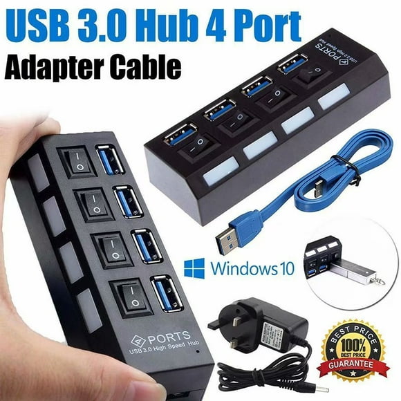 4 Ports USB Hub Alimenté USB 3.0 Hub 5Gbps Super Vitesse Adaptateur d'Alimentation Noir