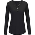 thumbnail image 3 of Women V Neck Tee Shirts, Womens Fashion Zipper Buttons Long Sleeve Blouse T-Shirt Pullover Henley Solid Shirt, 3 of 5