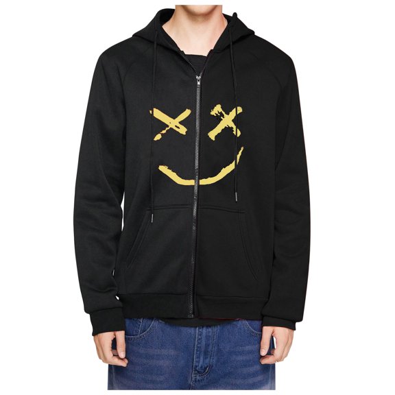 CONZONE Men's Hoodies Long Sleeve Pullover Hoodie for Men Zip Up Graphic Y2K Hooded Sweatshirts With Pocket