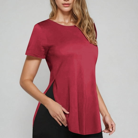 TNDBKQWR Women Shirts Clearance Short Sleeve Tunic Womens Basic Tee Womens Scoop Neck Tops Women’s Plus Size Tops, Red, XL