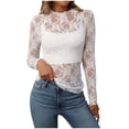 thumbnail image 2 of mgoYE Womens Mesh Long Sleeve Shirts Fashion Clothing Turtle Necks Sheer-Ruched Going Out Tops Fall Summer Outfits Slim Fit Blouses(White,L), 2 of 8
